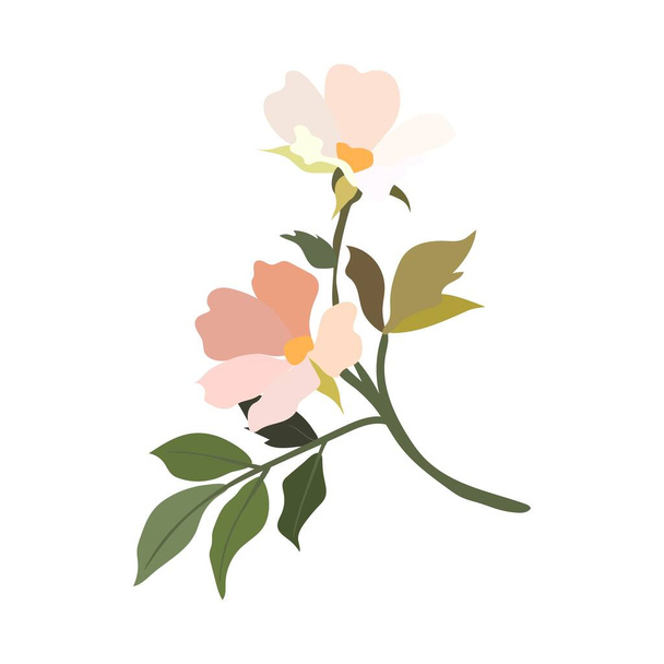Vintage flower. A branch of a blossoming tree. Flat vector illustration in pastel colors. - Vector, Image