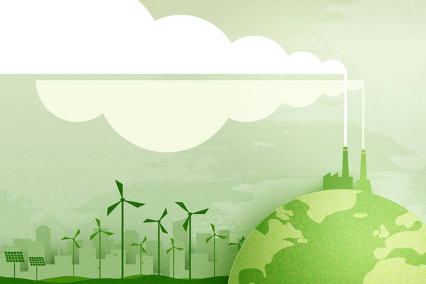 Grüne Industrie und saubere Energie auf umweltfreundlichem Stadtbildhintergrund.Papierkunst aus Ökologie und Umweltkonzept.Vektorillustration. - Vektor, Bild