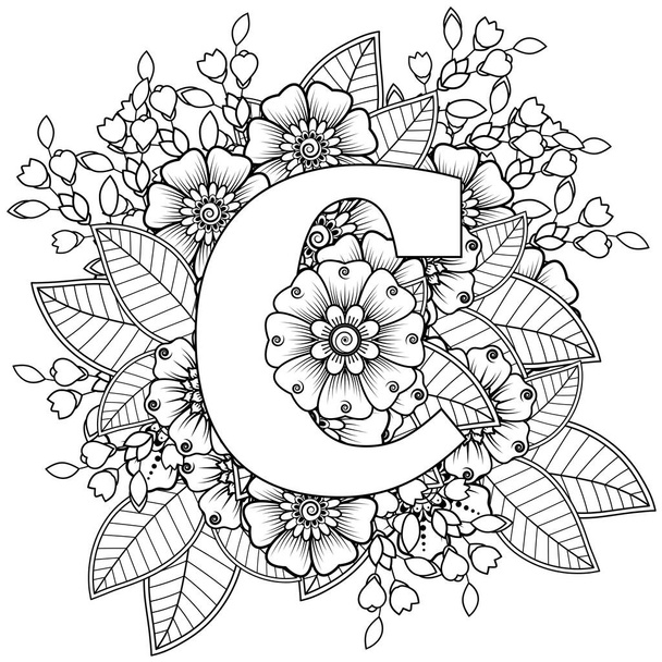 Mehndi flower for henna, mehndi, tattoo, decoration. decorative ornament in ethnic oriental style. doodle ornament. outline hand draw illustration. coloring book page. - Διάνυσμα, εικόνα