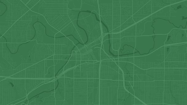 Green Fort Worth zone de la ville vectoriel carte de fond, rues et illustration de cartographie de l'eau. Proportion d'écran large, plan de rue numérique plat. - Vecteur, image