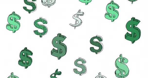 Κινούμενα σχέδια αδιάλειπτη βρόχο με αμερικανικό δολάριο. Σχεδιασμένο από το δολάριο χέρι, τα σύμβολα του ευρώ σε grunge υφή στυλ σε λευκό. Σχεδιασμός μπορεί να χρησιμοποιηθεί για τη διαφήμισή σας, banner των χρημάτων USD. Βίντεο 4K. Κανάλι άλφα - Πλάνα, βίντεο