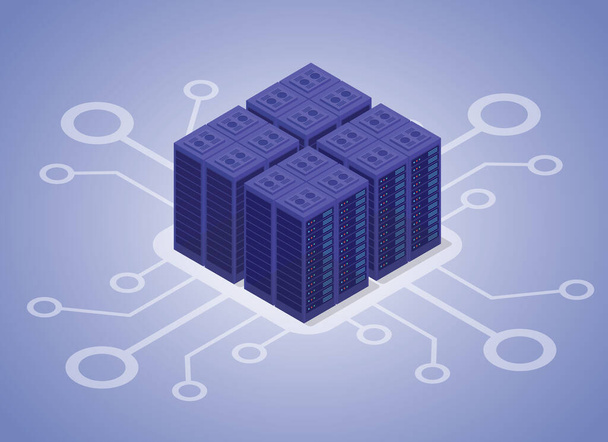 data hosting server με σύγχρονη επίπεδη ισομετρική διανυσματική απεικόνιση στυλ - Διάνυσμα, εικόνα
