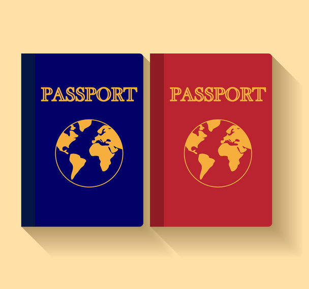 Flat design of vector passports with map isolated on white background - Vector, Image