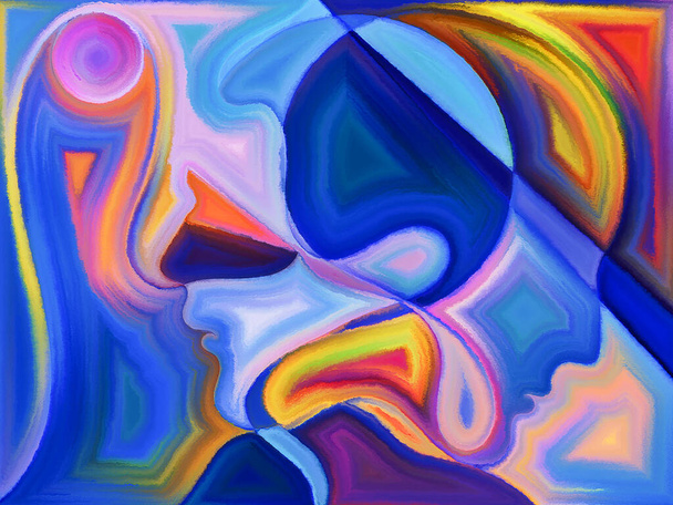 Modern beschilderd ontwerp van menselijke hoofden op het gebied van menselijke emoties en passies. - Foto, afbeelding