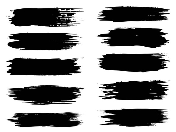 Collectie van artistieke grungy zwarte verf met de hand gemaakt creatieve penseelstreek set geïsoleerd op witte achtergrond. 3d illustratie van een groep abstracte grunge schetsen voor design onderwijs of grafische kunst decoratie - Foto, afbeelding