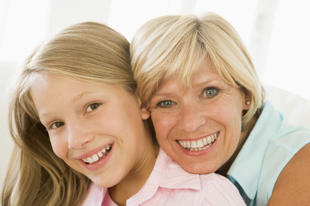 Grandmother and granddaughter smiling - Photo, image