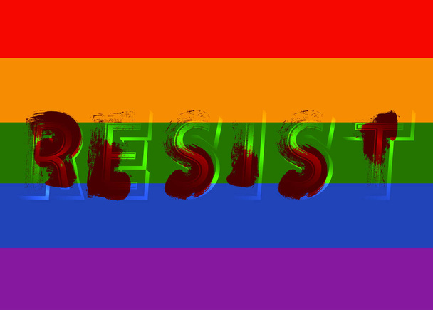 Widerstehen Zeichen Banner Regenbogenfahne. Illustrierte Aktivistenkundgebung mit Hintergrund und Text. LGBTQ Homosexuell Stolz Bürgerrechtler-Plakat. - Foto, Bild