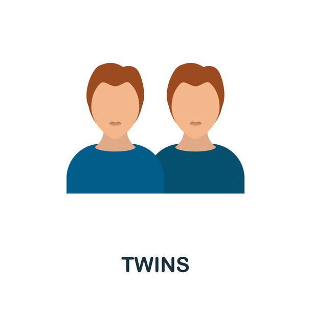 双子のアイコン。子供の養子縁組コレクションからの平らな記号要素。Webデザイン、テンプレート、インフォグラフィックなどのクリエイティブツインアイコン - ベクター画像