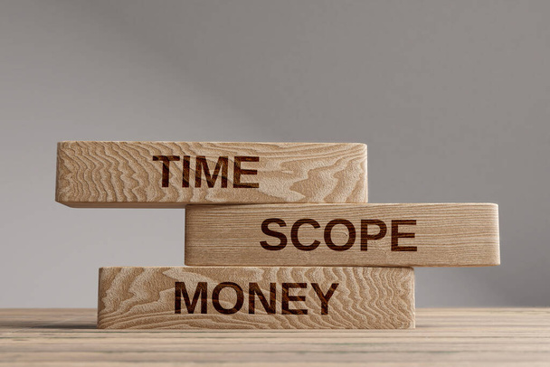 Time scope money wooden blocks balance concept. Wooden concept - Foto, afbeelding