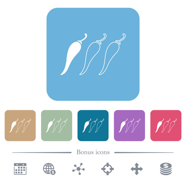Nivel de chile suave iconos planos blancos sobre fondos cuadrados redondeados de color. 6 iconos de bonificación incluidos - Vector, Imagen