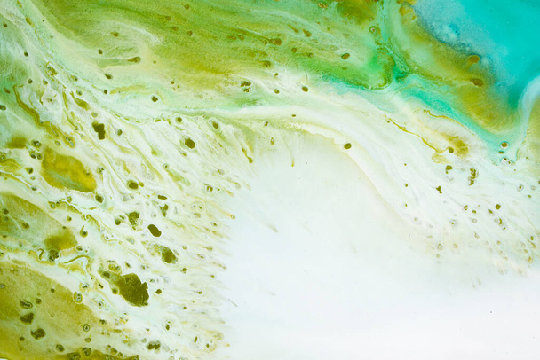 Abstract fluid acrylic painting. Marbled blue abstract background. Hand painted background with mixed liquid blue and green paints. Liquid marble pattern. Modern art.  - Fotografie, Obrázek