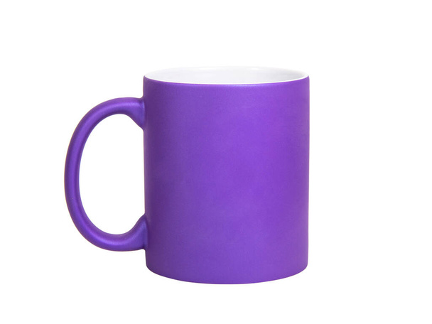 Violet matt cup ceramic isolated on the white background - Photo, Image