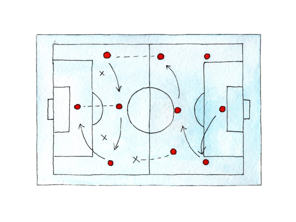 Watercolor illustration of a football strategy board. The layout of the gambling field. Game strategy plan. Trainer accessory. Team play tactics. Isolated on white background. Drawn by hand. - Photo, Image