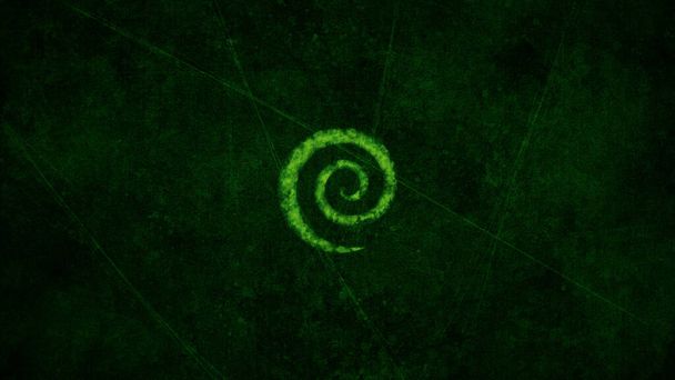Koyu yeşil arkaplan üzerine bulanık spiral - Dijital soyut sanat - Fotoğraf, Görsel