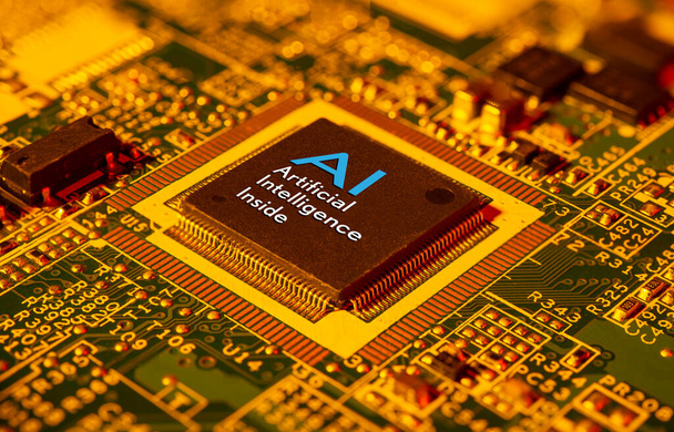 Inteligencia artificial dentro del concepto en el chip de computadora vista de primer plano. - Foto, Imagen