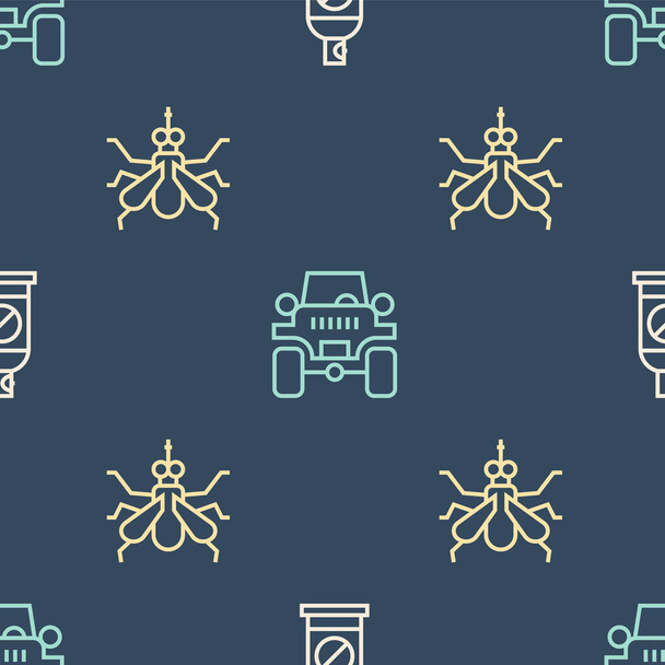 Set line Spray against insects, Mosquito and Off road car on seamless pattern. Vector - Vector, Image