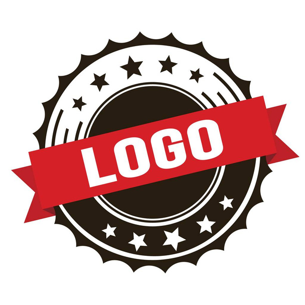 LOGO text on red brown ribbon badge stamp. - Photo, Image