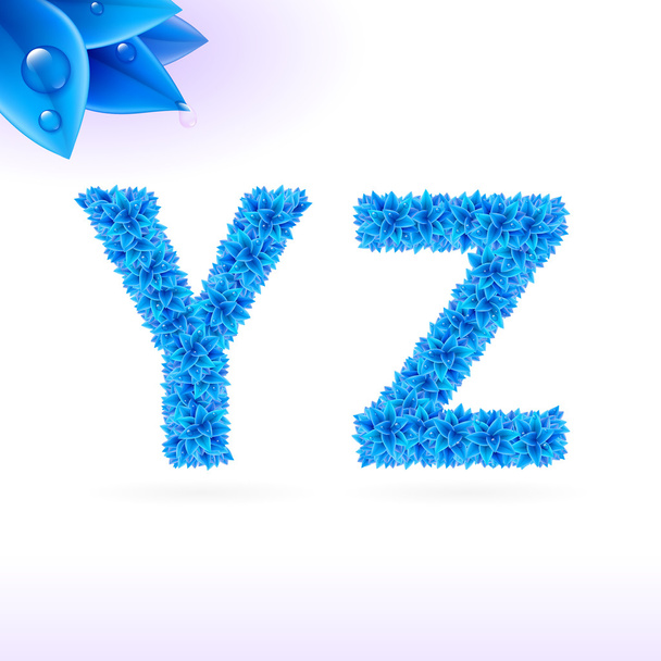 Sans serif font with blue leaf decoration - Διάνυσμα, εικόνα