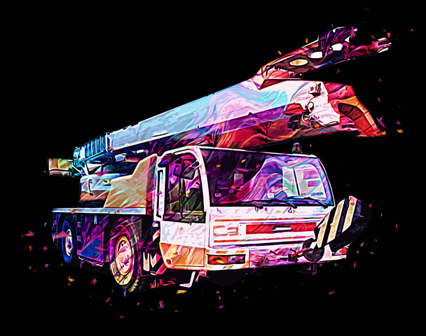 gru mobile con braccio risorto all'aperto camion disegno vintage schizzo - Foto, immagini