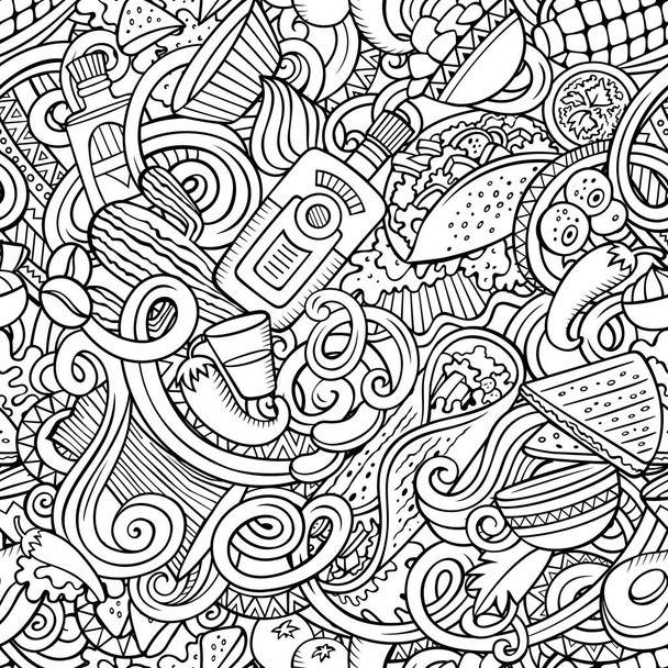 Mexican Food hand drawn doodles seamless pattern. - Φωτογραφία, εικόνα