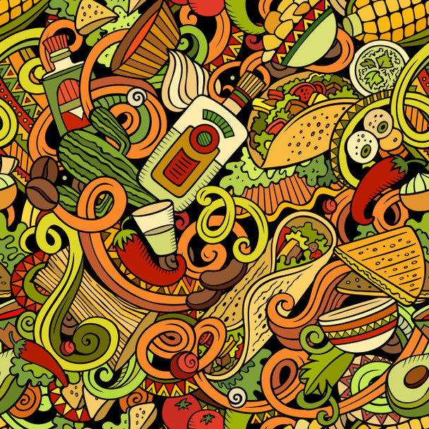 Mexican Food hand drawn doodles seamless pattern. - Photo, Image