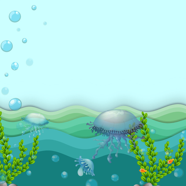 Jellyfishes under the sea - Vector, Image