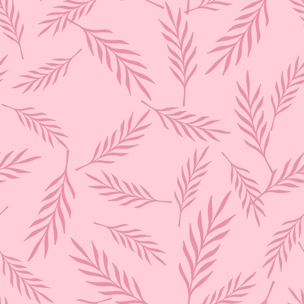 Random natural seamless pattern with random abstract leaf branches shapes. Pink background. Organic style. Stock illustration. Vector design for textile, fabric, giftwrap, wallpapers. - Vektor, Bild