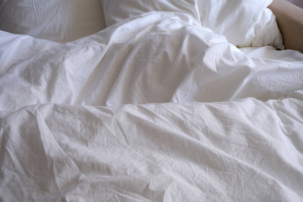 White linens. Bed. Bed linen texture. - Φωτογραφία, εικόνα