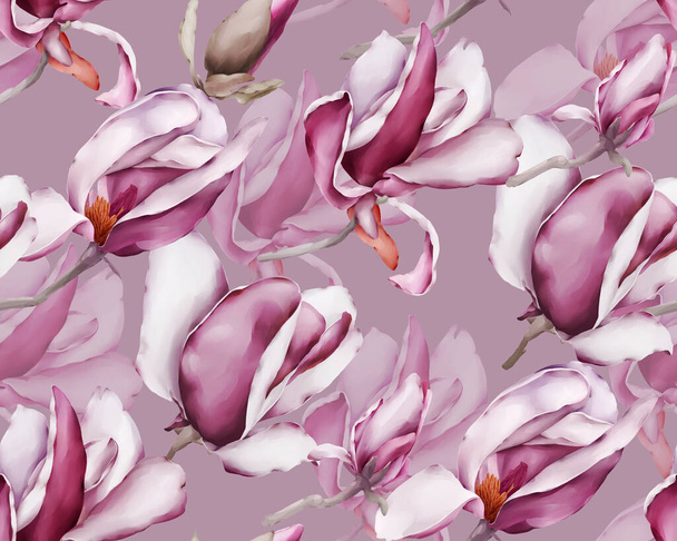 Seamless pattern with magnolias. Flowers in a watercolor style. - Photo, image
