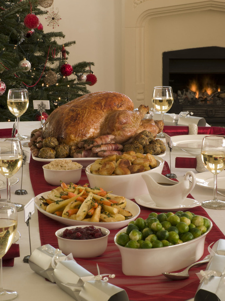 Roast Turkey Christmas Dinner - Фото, изображение