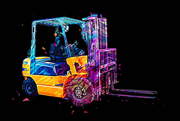 Φορτηγό περονοφόρο σε λευκό απομονωμένο φόντο τέχνη εικονογράφηση σκίτσο - Φωτογραφία, εικόνα