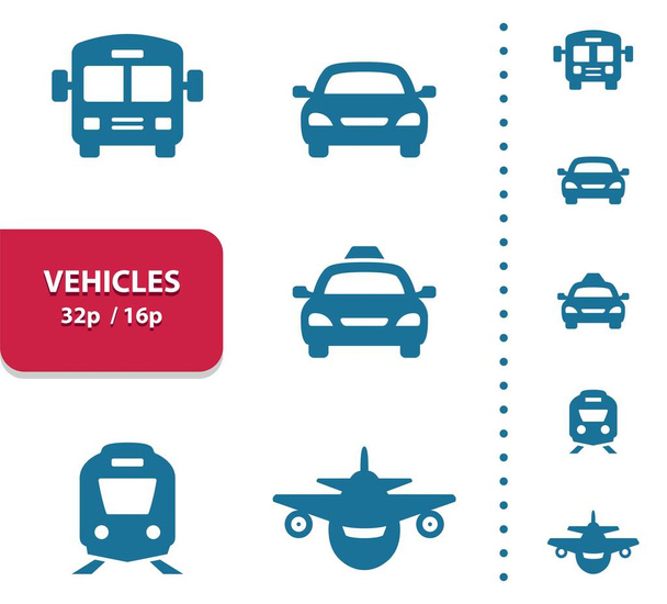 Iconos de vehículos (aumento de 4x para la vista previa). - Vector, imagen