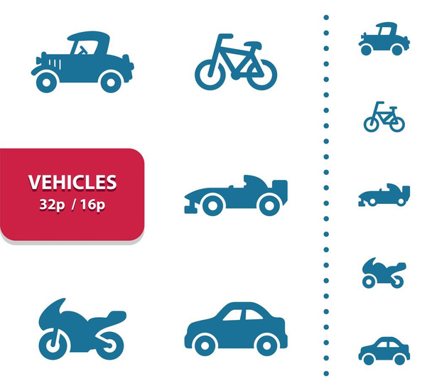 Vehicles Icons (4x magnification for preview). - Vector, Image
