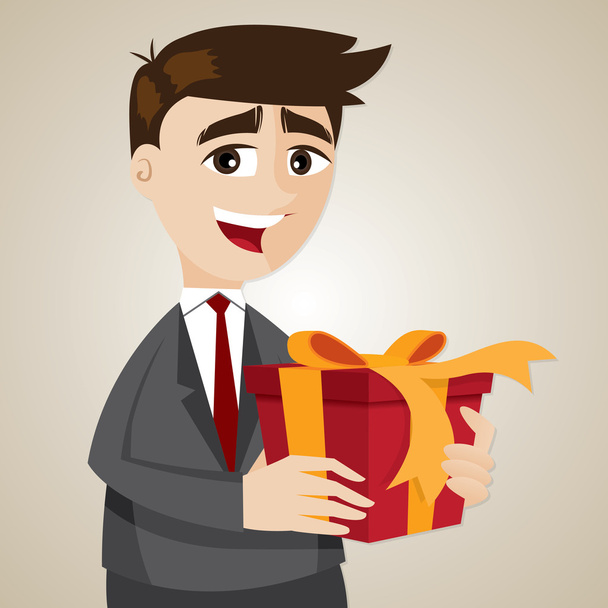 Cartoon Geschäftsmann mit Geschenkbox - Vektor, Bild