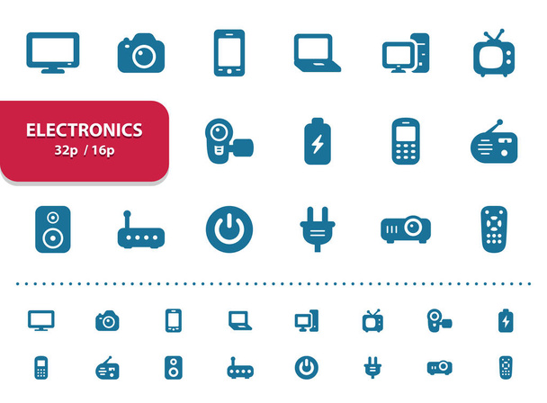 Elektronikai ikonok (2x nagyítás előnézetre) - Vektor, kép
