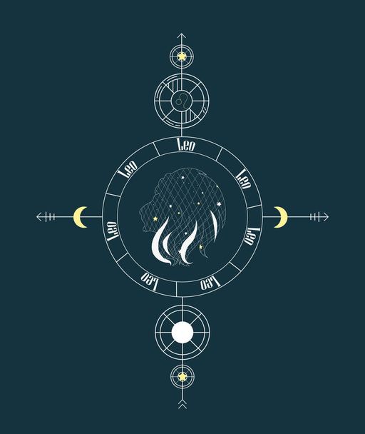 Leo. Zodiac sign design. Zodiac design with star grid. Abstract leo design. Signs with texts in Latin. Vector graphic illustrations of horoscope signs. Zodiac signs. - Vector, Image