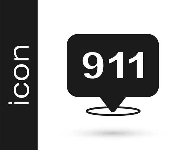 Черный телефон со значком 911 на белом фоне. Полиция, скорая, пожарные, вызов, телефон. Вектор - Вектор,изображение