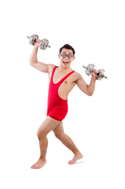 Funny guy with dumbbels - Photo, Image
