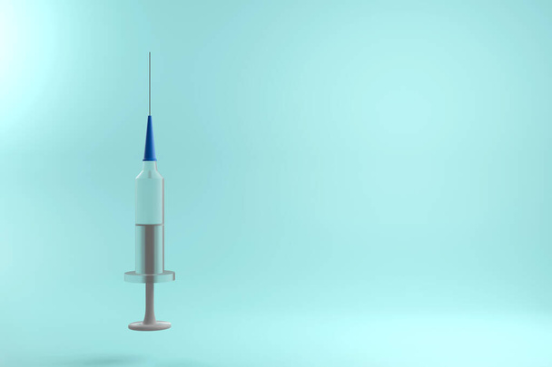 Plastic wegwerpspuit met naald. Toepasbaar voor vaccininjectie, vaccinatie illustratie Eenvoudige 3d render - Foto, afbeelding