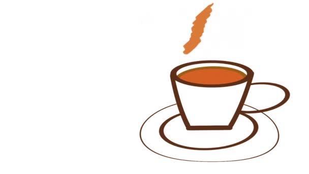 Animación de taza de café con fondo animado, vapor caliente e inscripción de texto. - Imágenes, Vídeo
