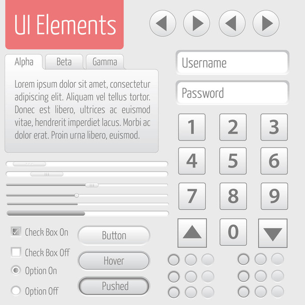 Light UI Elements Part 1: Sliders, Progress bar, Buttons, Authorization form, Volume control etc. - Vector, imagen