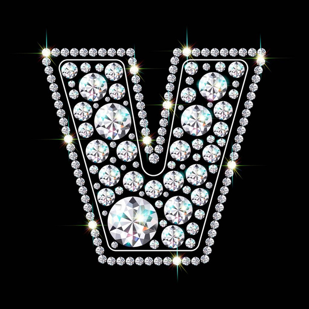 Письмо V из сверкающих бриллиантов вектор EPS 10 - Вектор,изображение