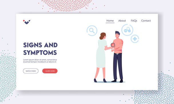 Signs and Symptoms Landing Page Template. Dermatology Medicine Sickness Treatment, Health Care. Skin Inflammation - Vector, Image