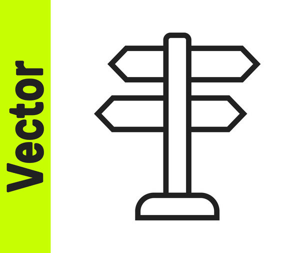 Schwarze Linie Verkehrszeichen. Wegweiser-Symbol isoliert auf weißem Hintergrund. Zeigersymbol. Abgelegenes Straßeninformationsschild. Wegweiser. Vektor - Vektor, Bild