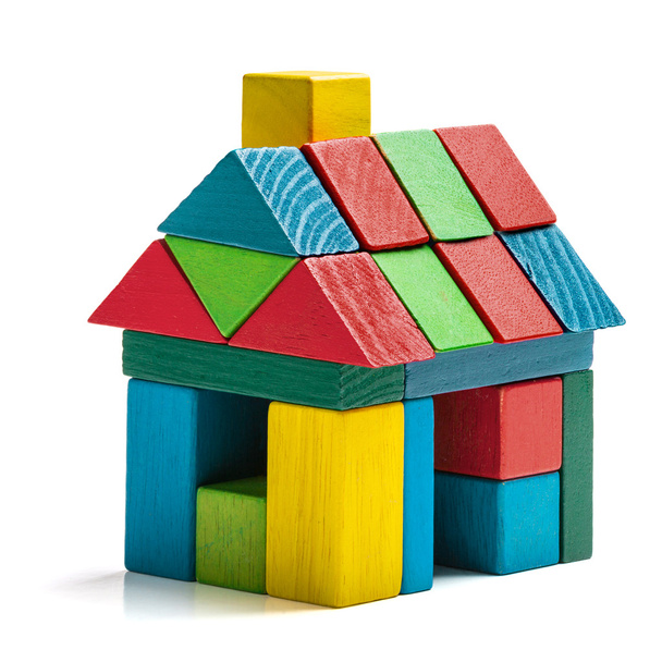 σπίτι παιχνίδι μπλοκ απομονωθεί λευκό φόντο, μικρά ξύλινα σπίτι - Φωτογραφία, εικόνα