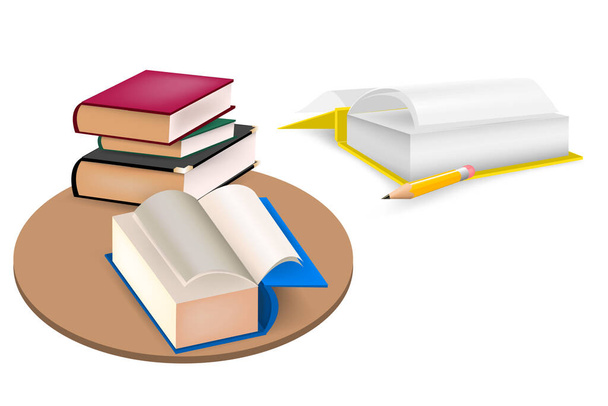 Set van boeken leerboek en potlood vector afbeelding - Vector, afbeelding