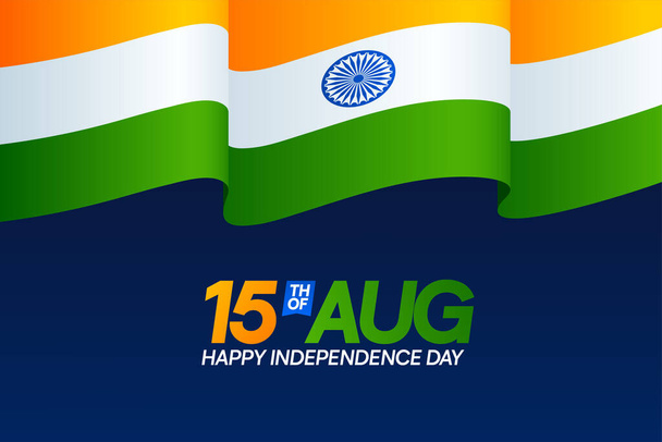 15 agosto giorno dell'indipendenza dell'India con bandiera sventolata su sfondo blu - Vettoriali, immagini