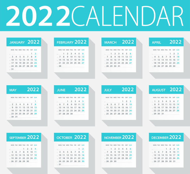 2022 Ημερολόγιο Πράσινο Σετ Φύλλα - εικονογράφηση - Διάνυσμα, εικόνα