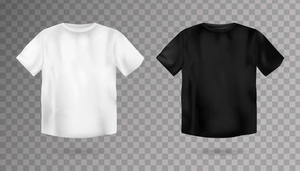 Λευκό και μαύρο tshirt πρότυπο. Κομψό unisex κοντομάνικο πουκάμισο σπορ και casual ντύσιμο - Διάνυσμα, εικόνα