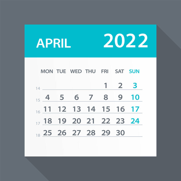 April 2022 Calendar Leaf - Illustration. Vector graphic page - Vektori, kuva